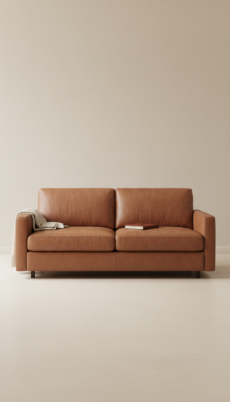 Cognac leather three-seat sofa