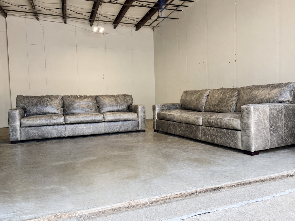Distressed Leather Sofa Set